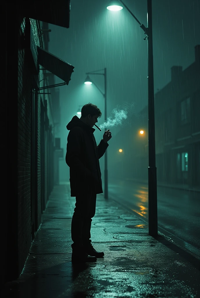 Smoking weed under a streetlight in the dark and it’s raining
