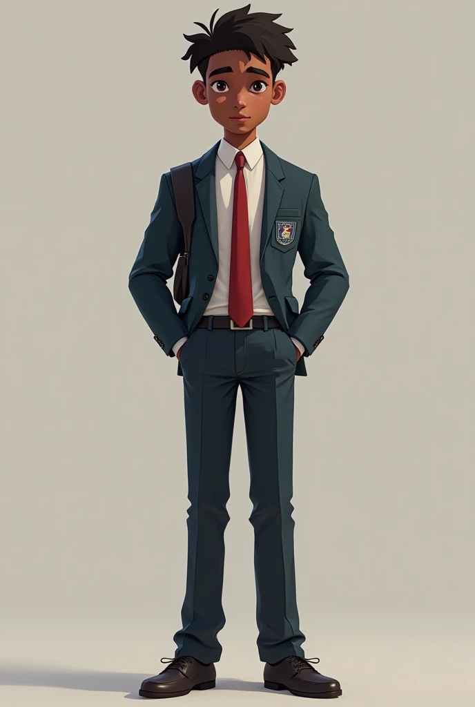 r a medium strong student with thin waist school uniform, realistic, gay, slightly dark skin