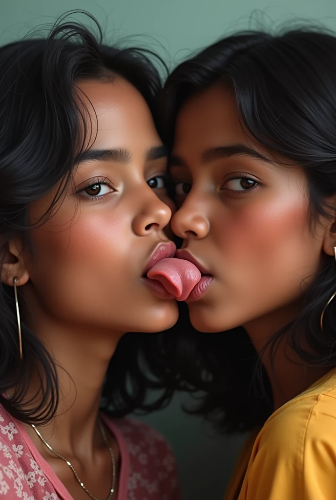 Two beautiful 18 years Bangladeshi girl stick out there's tongue and kissing 
