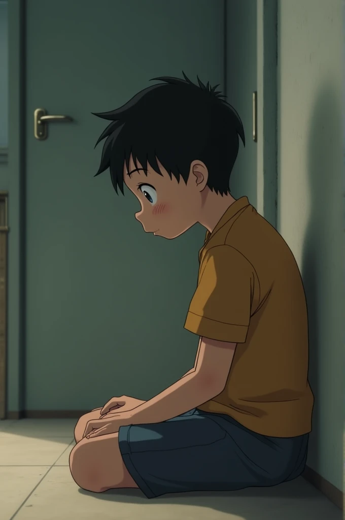 A photo of Nobita sitting alone