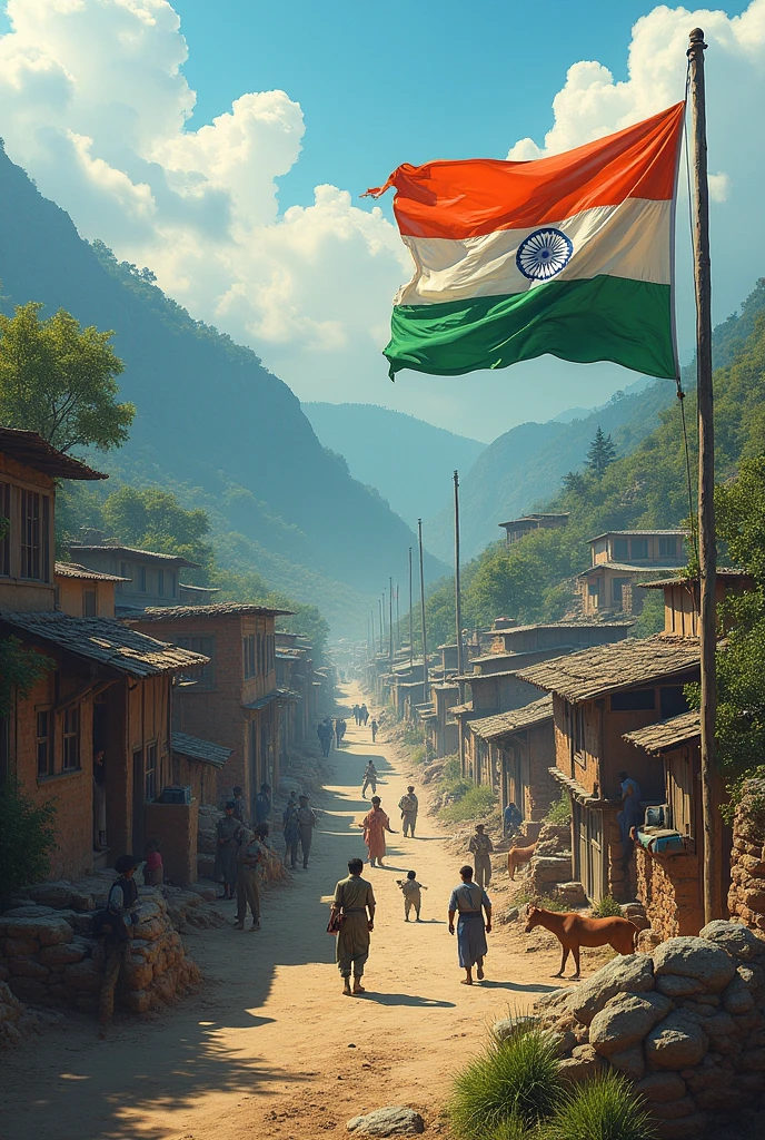 Make a village on line of control of india also add indian flag