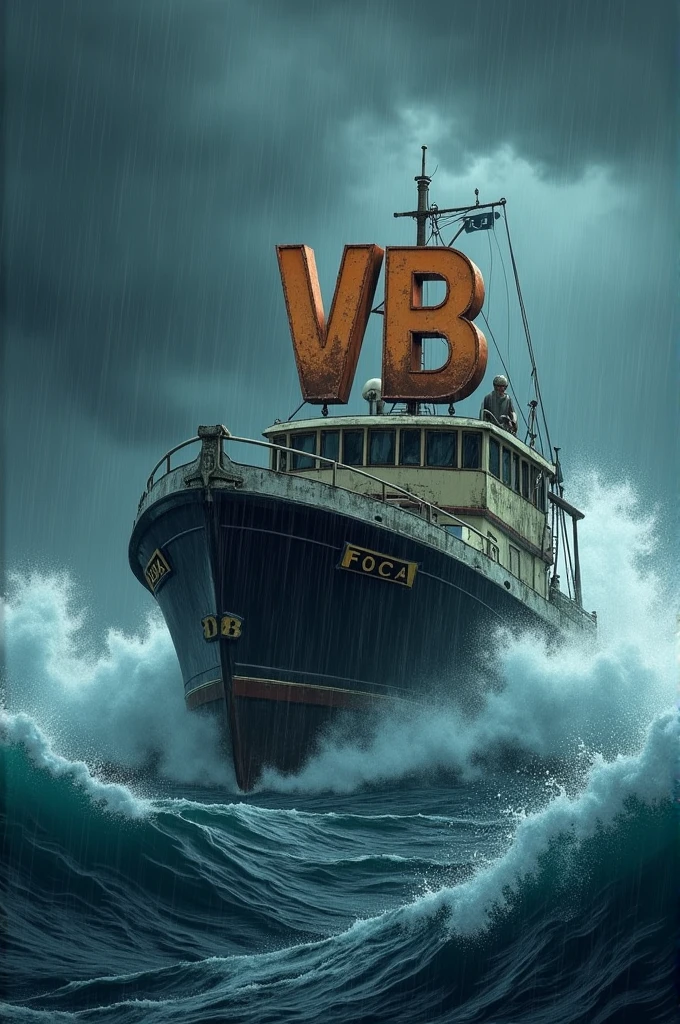 make the letters VB on top of a boat in a storm