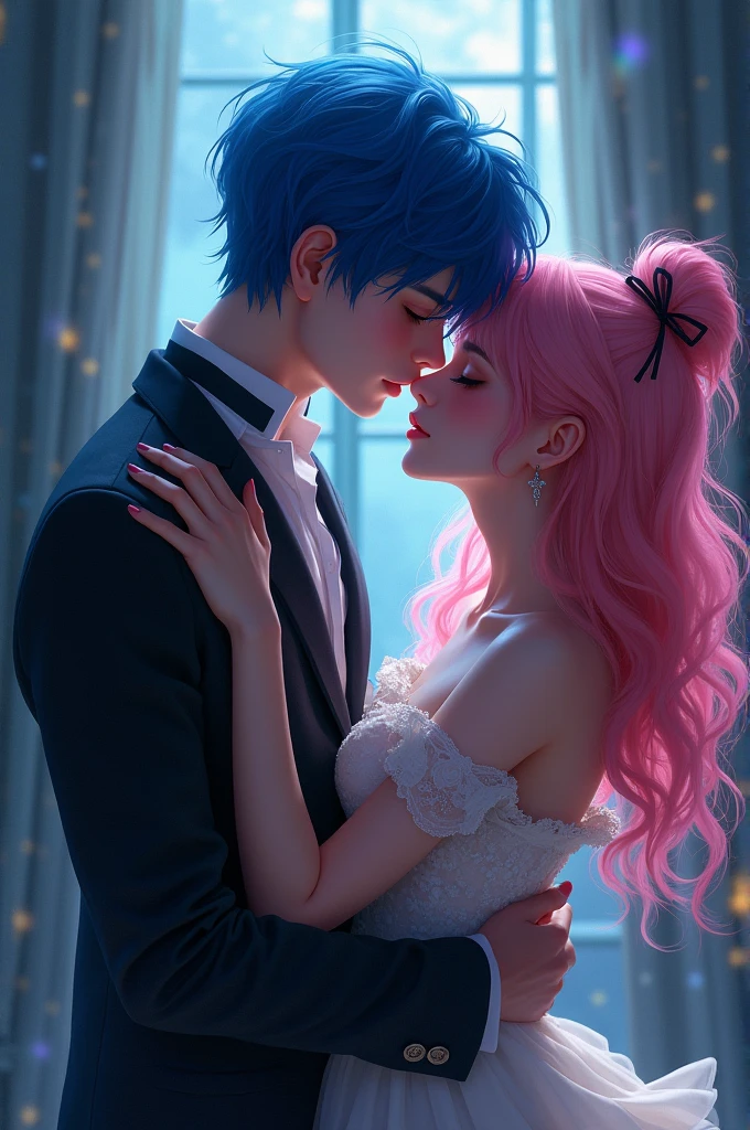 blue haired boy and pink haired girl sexy