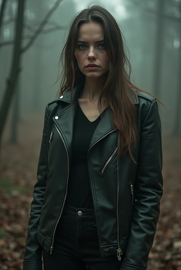 вселенная игр Stalker, Young woman, Pripyat, Stalker, Chernobyl exclusion zone, leather jacket shabby.