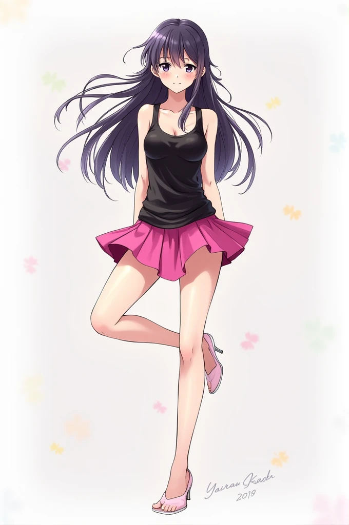 (masterpiece, best quality:1.2), 1girl, solo,standing_split,
Yuuki Mikan, long hair,black sleeveless short vest,pink skirt,black