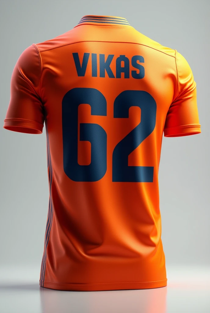 A football jersey printed vikas 62 on back only jersey no person 

