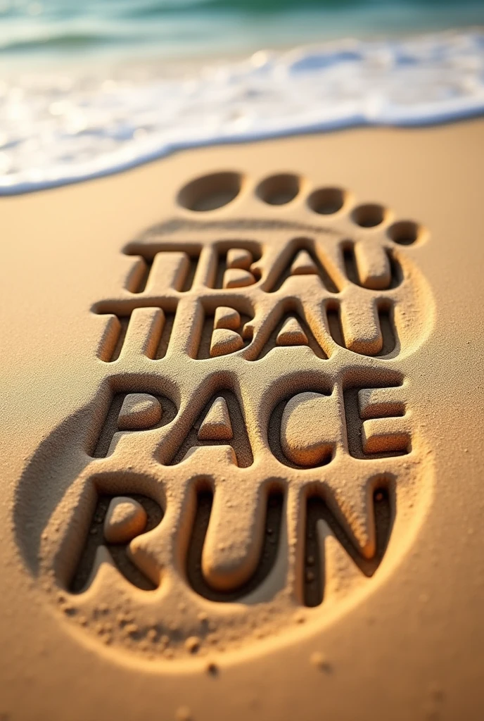 Logo written TIBAU PACE RUN as a footprint in the sand