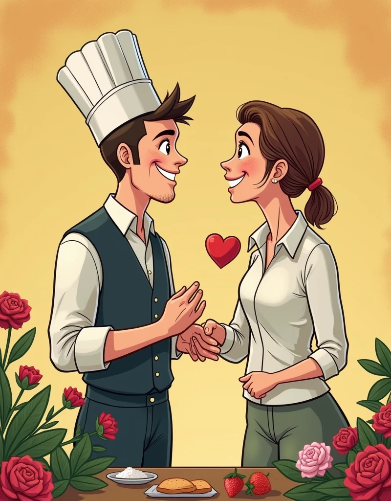 Comics about a chef who falls in love with a client and they have adventures until he leaves the country