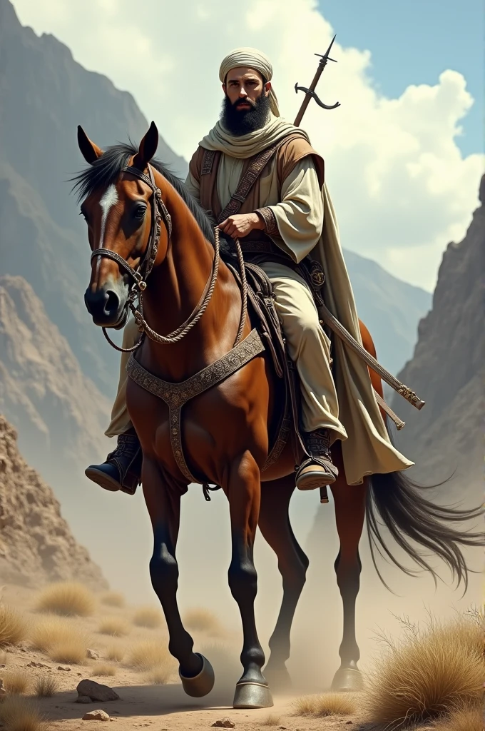 A Muslim mujahid man with horse