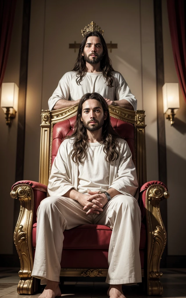 Image of Jesus sitting on the throne next to God totally realistic image