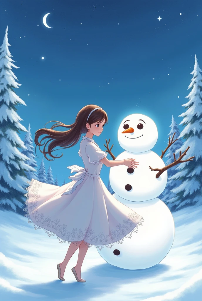 Anime woman dancing snowman
