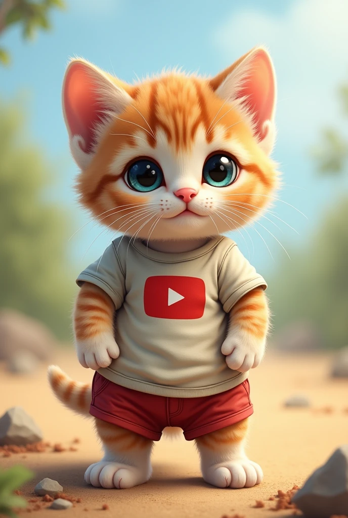

*Scene: Ek chhoti si billi, jo apni pyaari si badai aankhon se dekh rahi hai, khadi hai. Usne ek thoda sa purana lekin pyara YouTube ka t-shirt pehna hai, aur uske chhote se pair mein chhoti chhoti shorts hain. Uske pichhle pair ke niche thodi si zameen pehle se scratched hai, jaise woh khelte khelte thoda naughty ho gayi ho.*

*Billi apni chhoti chhoti haath uthake thoda curiosity ke saath saamne dekh rahi hai. Uski aankhen itni badi hain ki jaise usmein pura asmaan sama gaya ho. Woh thodi si meow karti hai, jaise kuch puchhna chahti ho, lekin kuch samajh mein nahi aa raha 