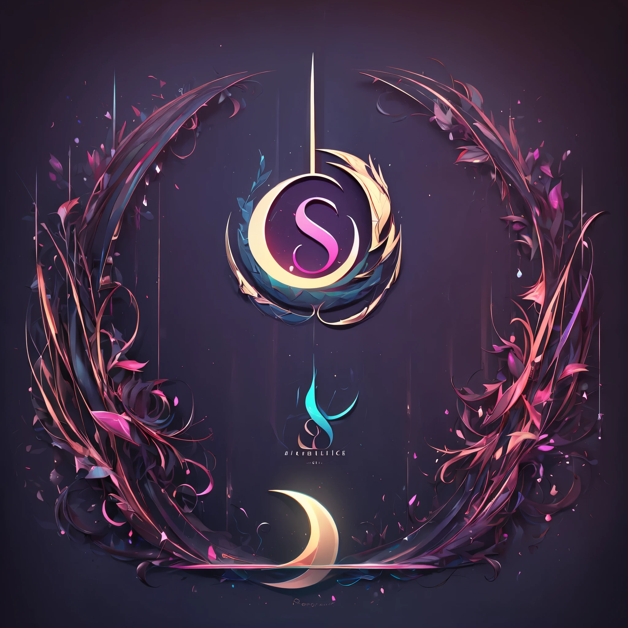 masterpiece, best quality, {best quality}, {{masterpiece}}, {highres}, focus, logo, logo monogram with a big S and an N in the middle, dark style, text sweet nightmare, crescent moon,