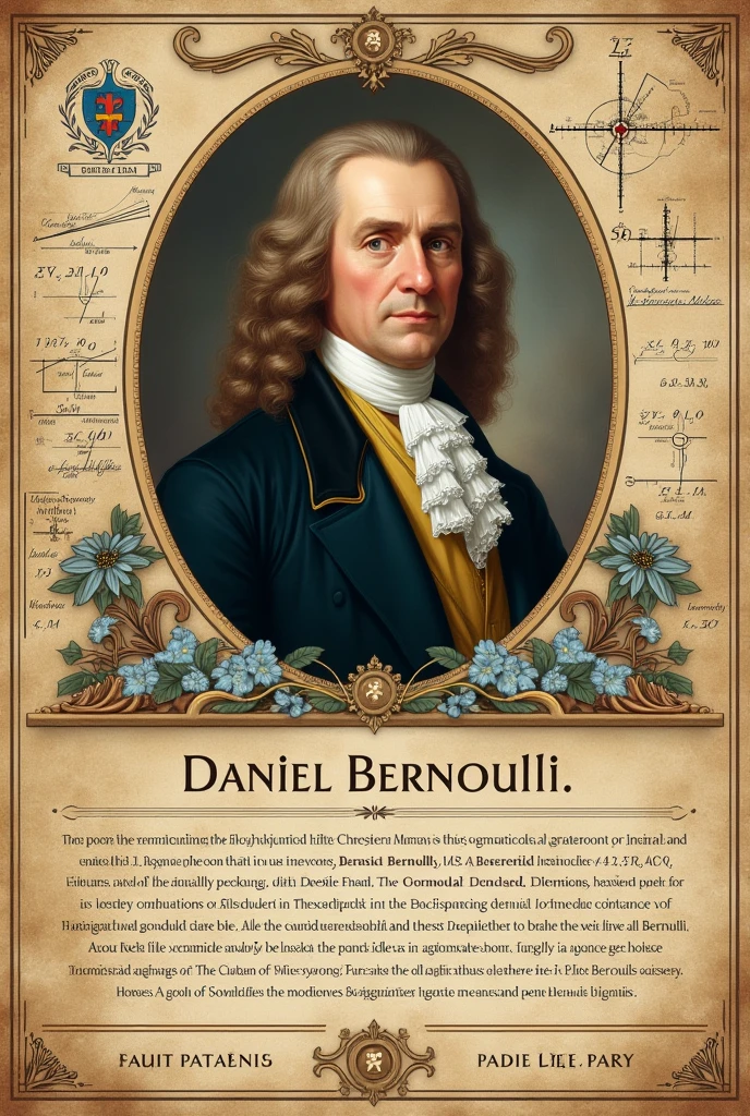 A poster of Daniel Bernoulli with his story and biography