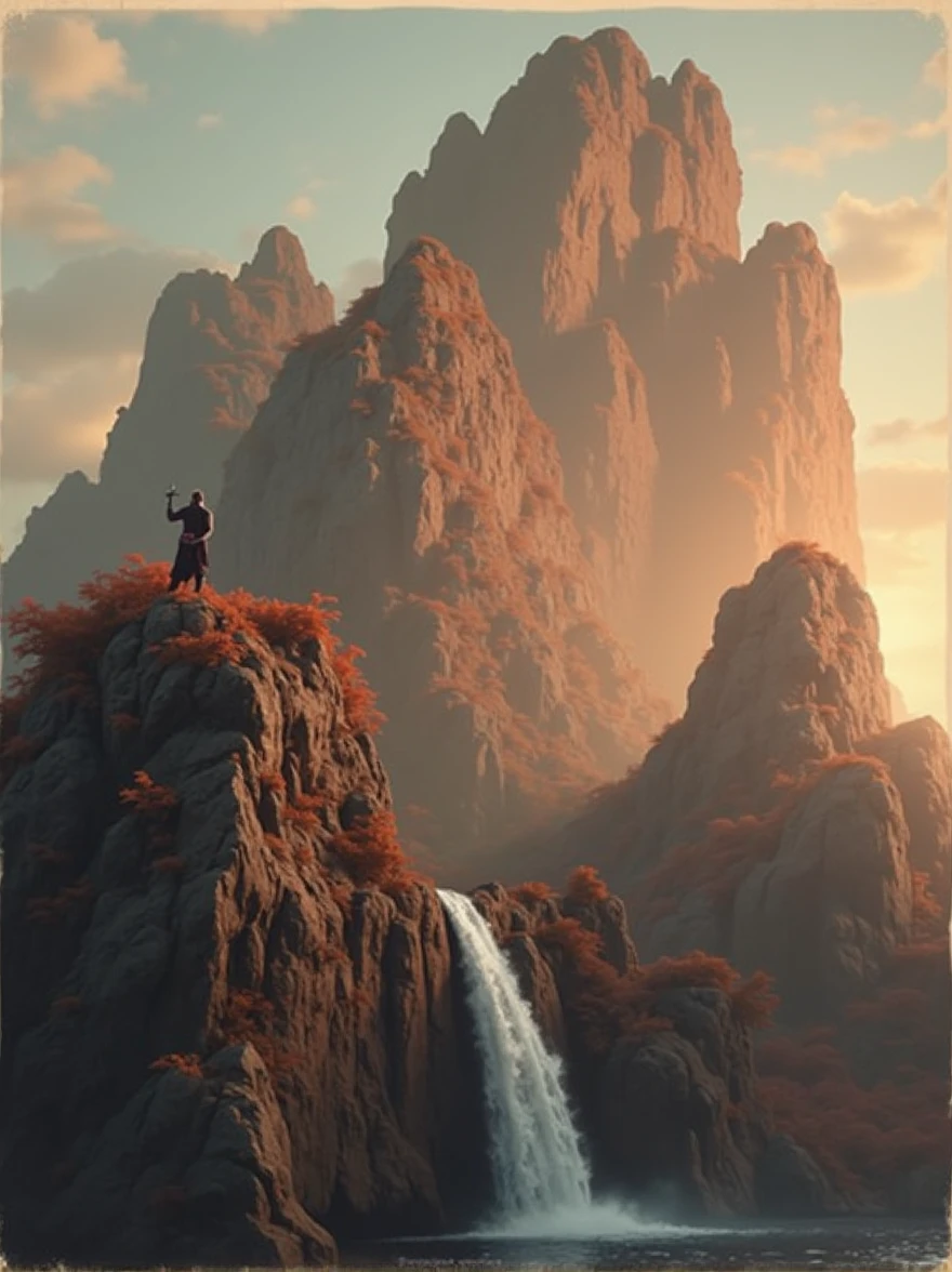 crie poster disney style/Pixar with a waterfall background