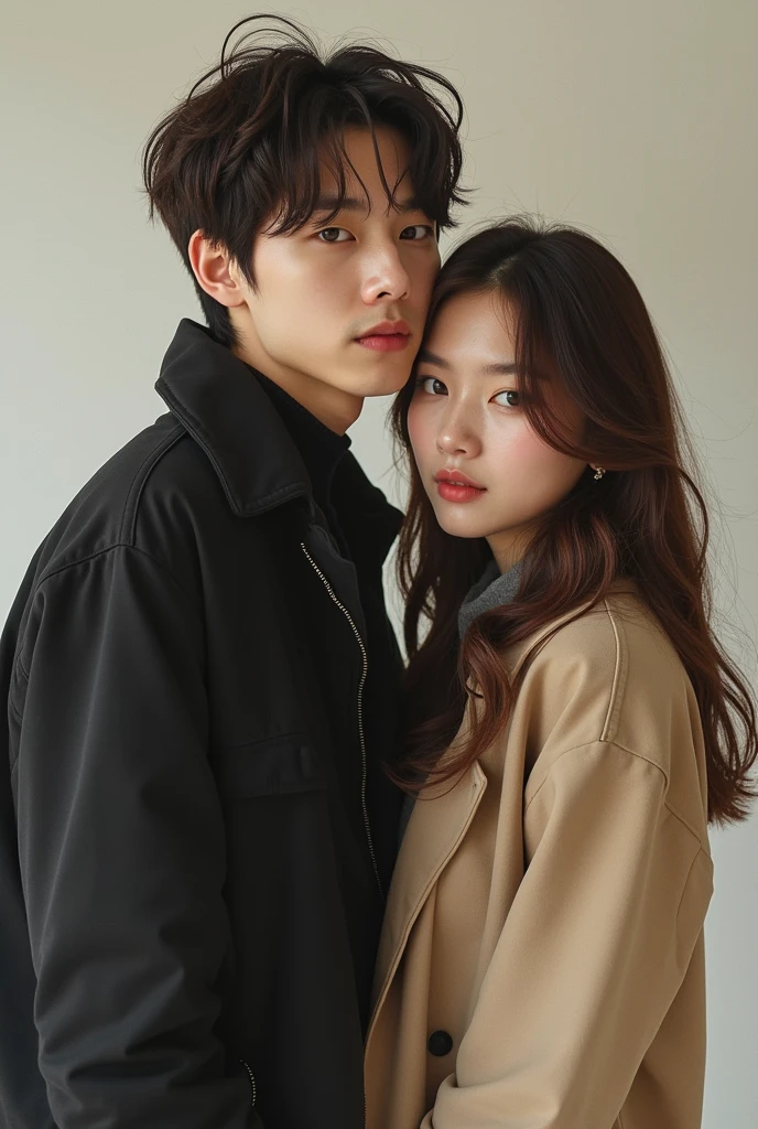 I would like to see the member of the South Korean band BTS (jungkook) with his girlfriend who presents the following characteristics ( it's brown, with straight hair down to the hips, She weighs on average 87kg, has a medium mouth, the nose is upturned and slightly flattened, small breast and she is around 19 years old, 1,58 tall