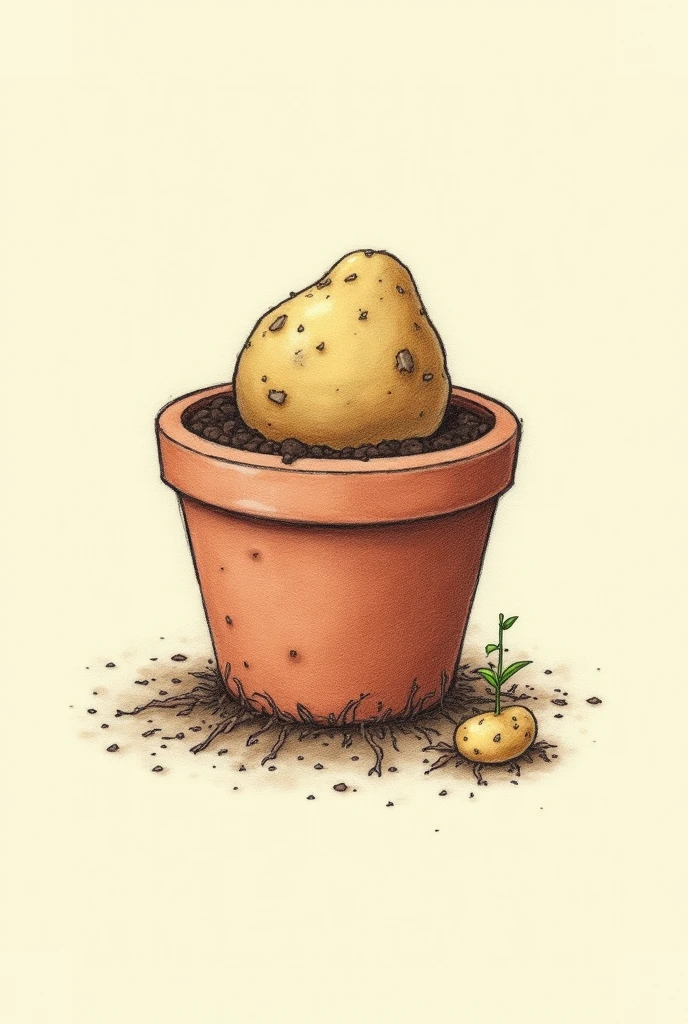 Drawing of a potato in a pot