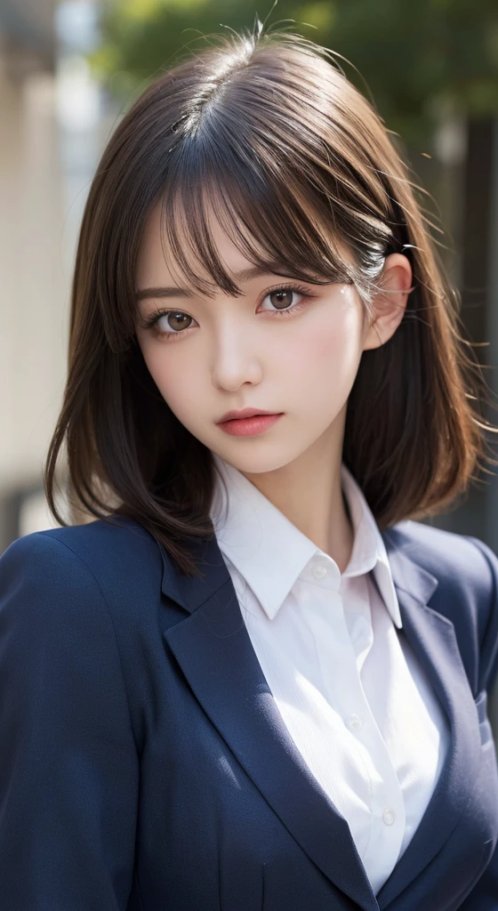 masutepiece, Best Quality, Illustration, Ultra-detailed, finely detail, hight resolution, 8K Wallpaper, Perfect dynamic composition, Beautiful detailed eyes,  Natural Lip,Blazer ,School uniform, Big breasts, Full body