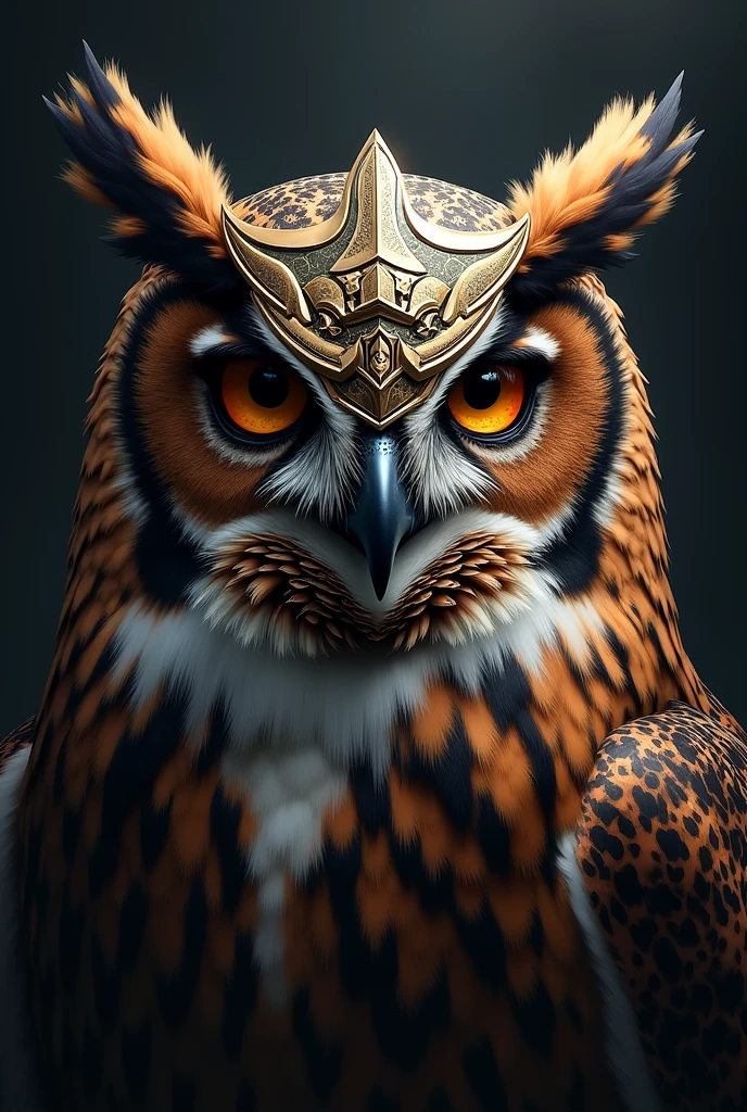 Realistic owl tattoo with gladiator helmet