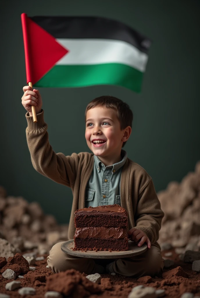 A baby with Palestine flag and crying