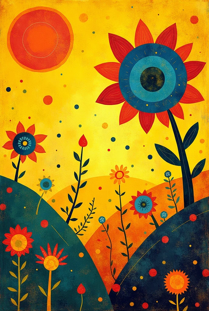Abstract easy-on-the-eye colourscheme shimmer and lightstreaks butter yellow fantastical naive art henri rousseau childish wild