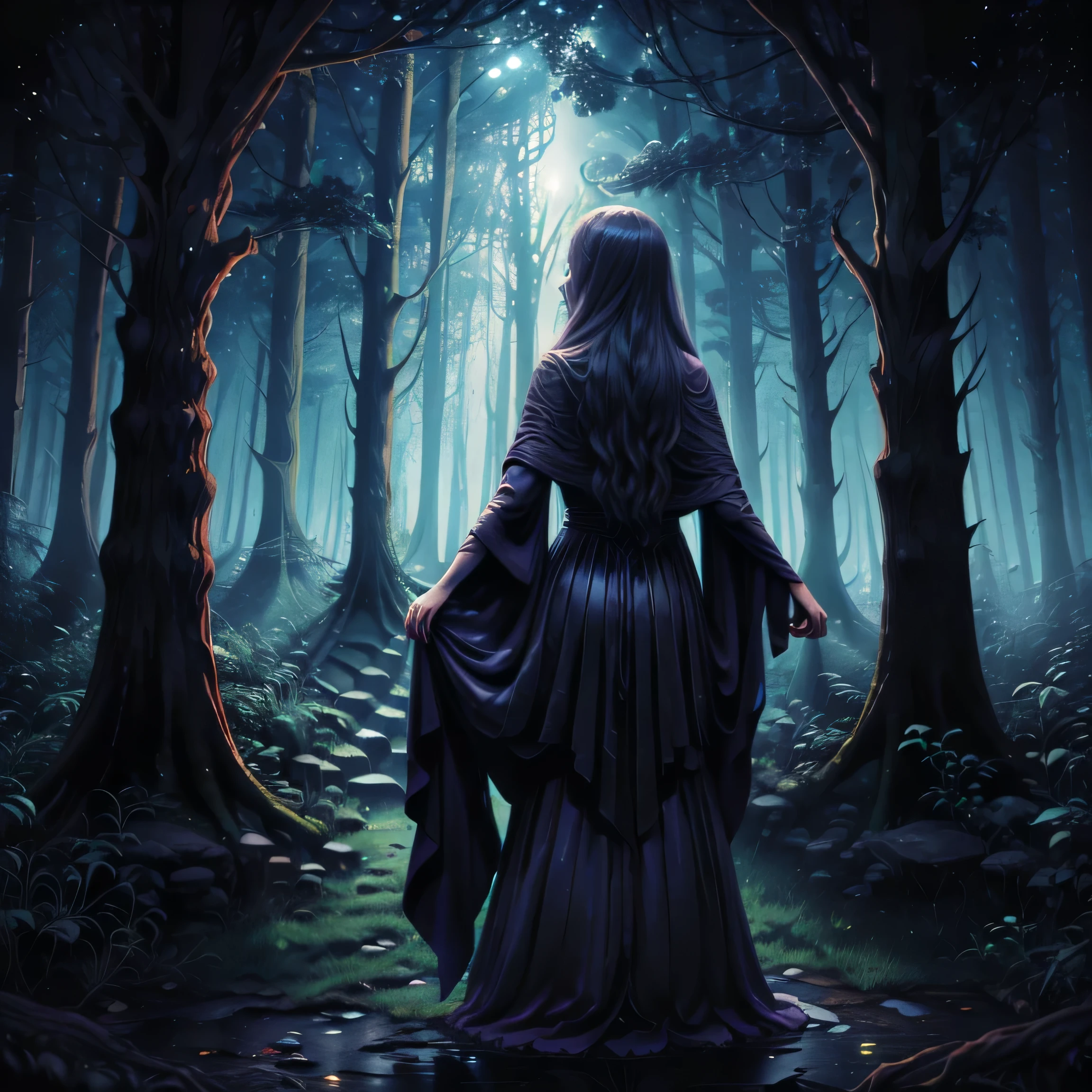 In the midnight hour, under a pale moonlight,
Whispers of the ancient ones, dancing in the night.
Candles flicker, casting shadows on the wall,
Summoning the spirits from the depths they call.
Shadows of the coven, we rise from the deep,
In the twilight's embrace, where the shadows creep.
Underneath the veil, where the secrets lie,
In the witching hour, we come alive.
Through the forest dark, where the owls cry,
Hidden paths of mystery, where the spirits fly.
With the cauldron's brew, and the ancient spell,
We weave our magic in a silent, secret swell.
Echoes of the past, in a haunting refrain,
We dance with the ghosts in the moonlit rain.
Bound by the night, by the mystic's decree,
In the circle of the shadows, we are set free.
In the silence of the dawn, as the shadows fade,
We retreat to the darkness, where the magic's made.
Until the night returns, and the spirits sigh,
We'll awaken once more, beneath the starlit sky.