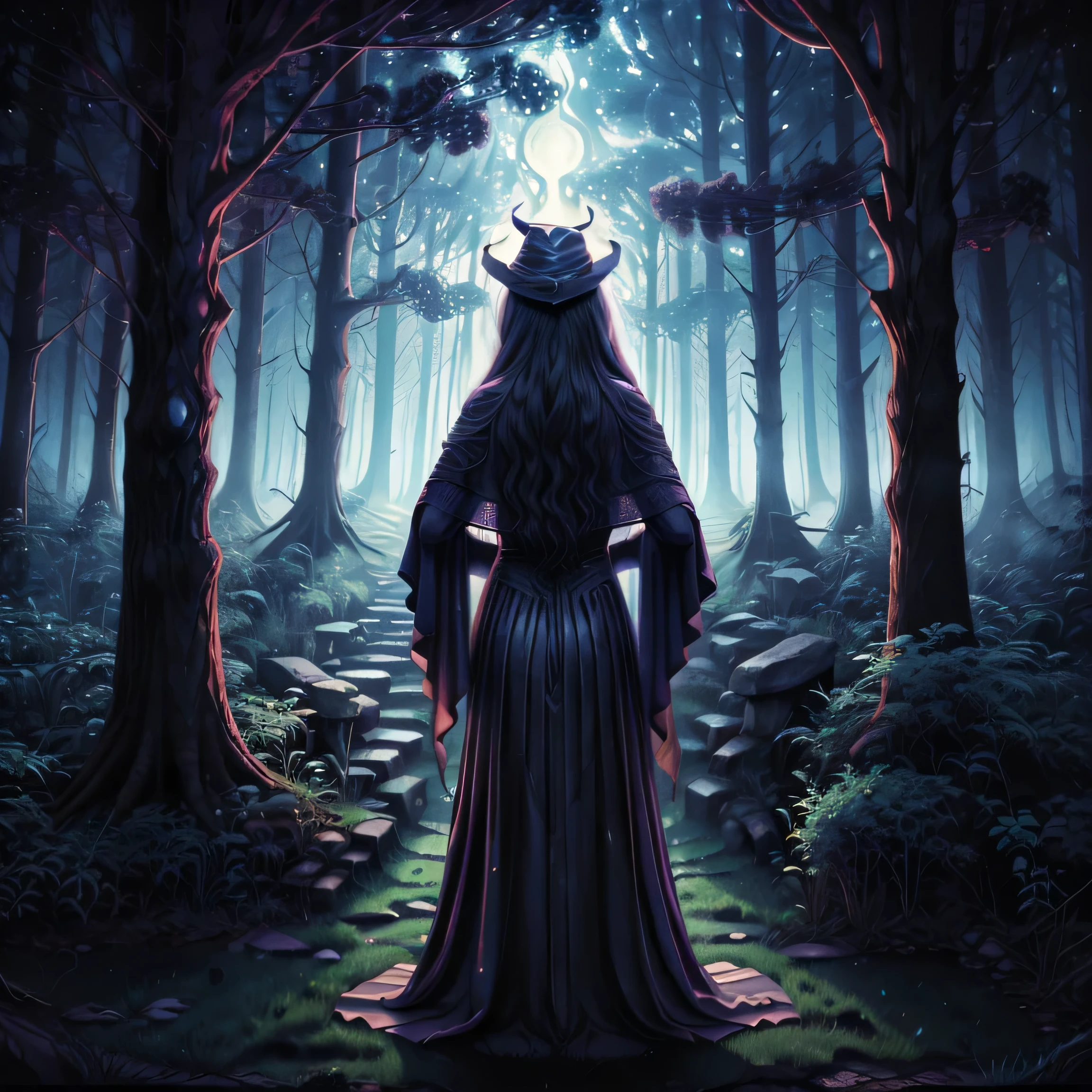 In the midnight hour, under a pale moonlight,
Whispers of the ancient ones, dancing in the night.
Candles flicker, casting shadows on the wall,
Summoning the spirits from the depths they call.
Shadows of the coven, we rise from the deep,
In the twilight's embrace, where the shadows creep.
Underneath the veil, where the secrets lie,
In the witching hour, we come alive.
Through the forest dark, where the owls cry,
Hidden paths of mystery, where the spirits fly.
With the cauldron's brew, and the ancient spell,
We weave our magic in a silent, secret swell.
Echoes of the past, in a haunting refrain,
We dance with the ghosts in the moonlit rain.
Bound by the night, by the mystic's decree,
In the circle of the shadows, we are set free.
In the silence of the dawn, as the shadows fade,
We retreat to the darkness, where the magic's made.
Until the night returns, and the spirits sigh,
We'll awaken once more, beneath the starlit sky.