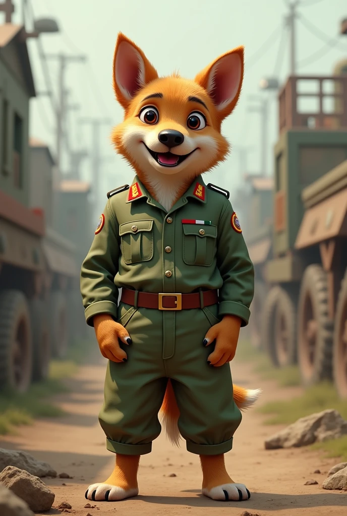 Ek indian army cute dog jiske 2leg and 2hand ho
Or dress mai long pant ho