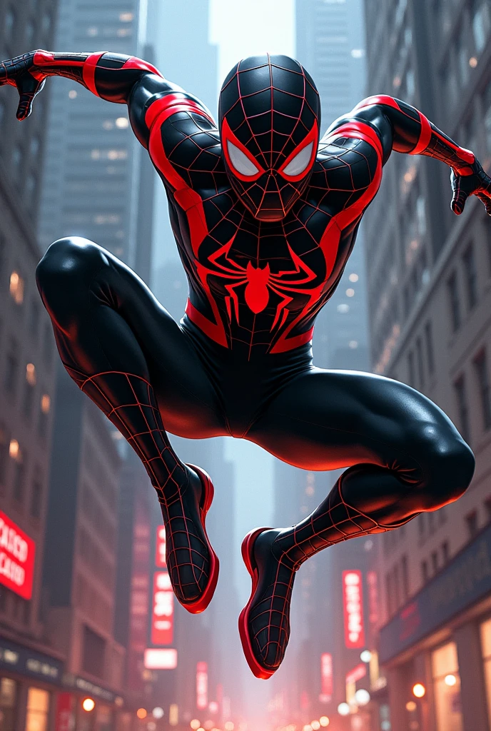 Drawing of Spider-Man with black and red uniform, 