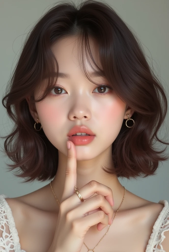 Brown hair Kpop realistic korean girl posing