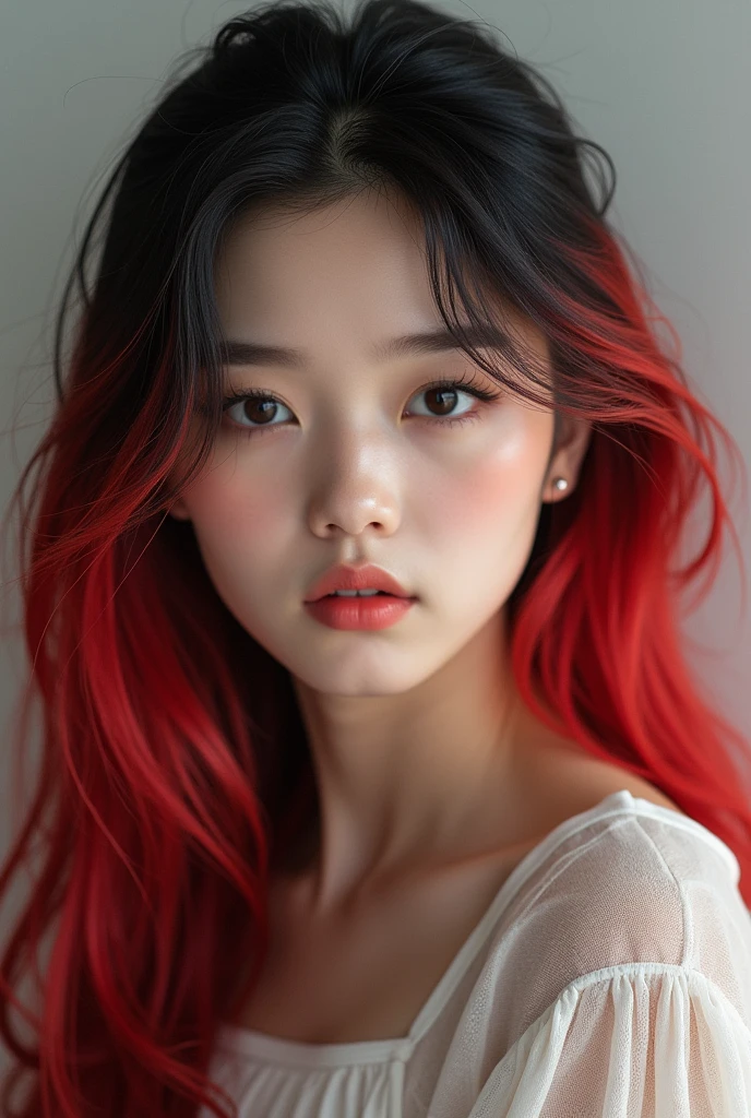 Red and black hair Kpop realistic korean girl posing
