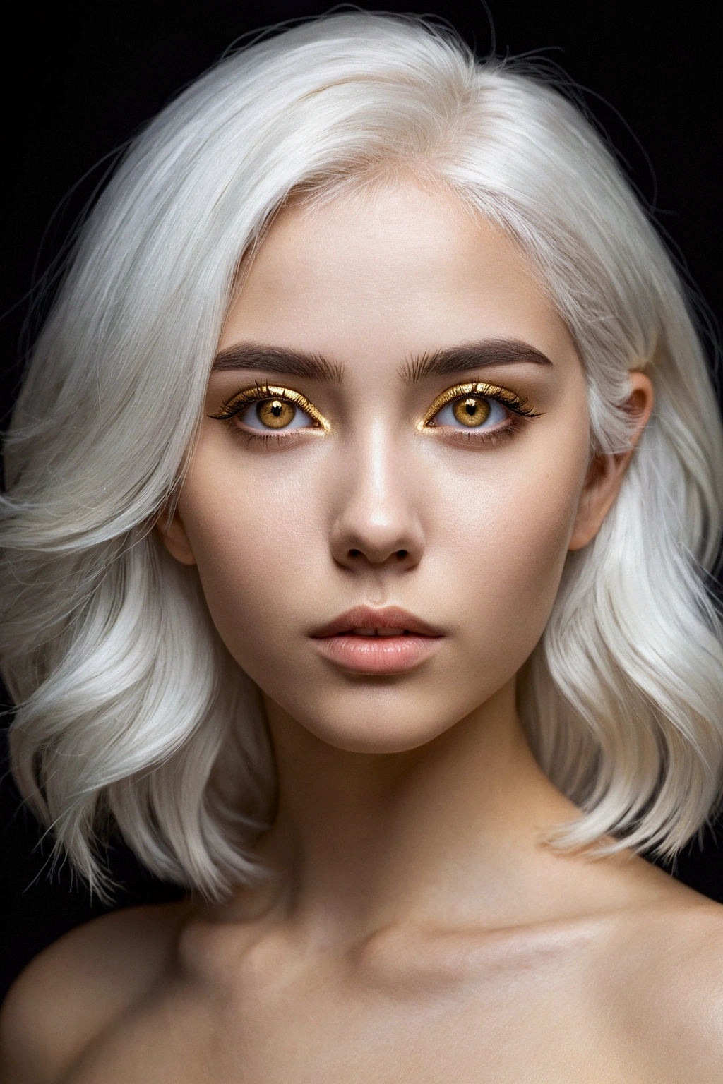 girl with white hair and golden eyes with aesthetic build,nude