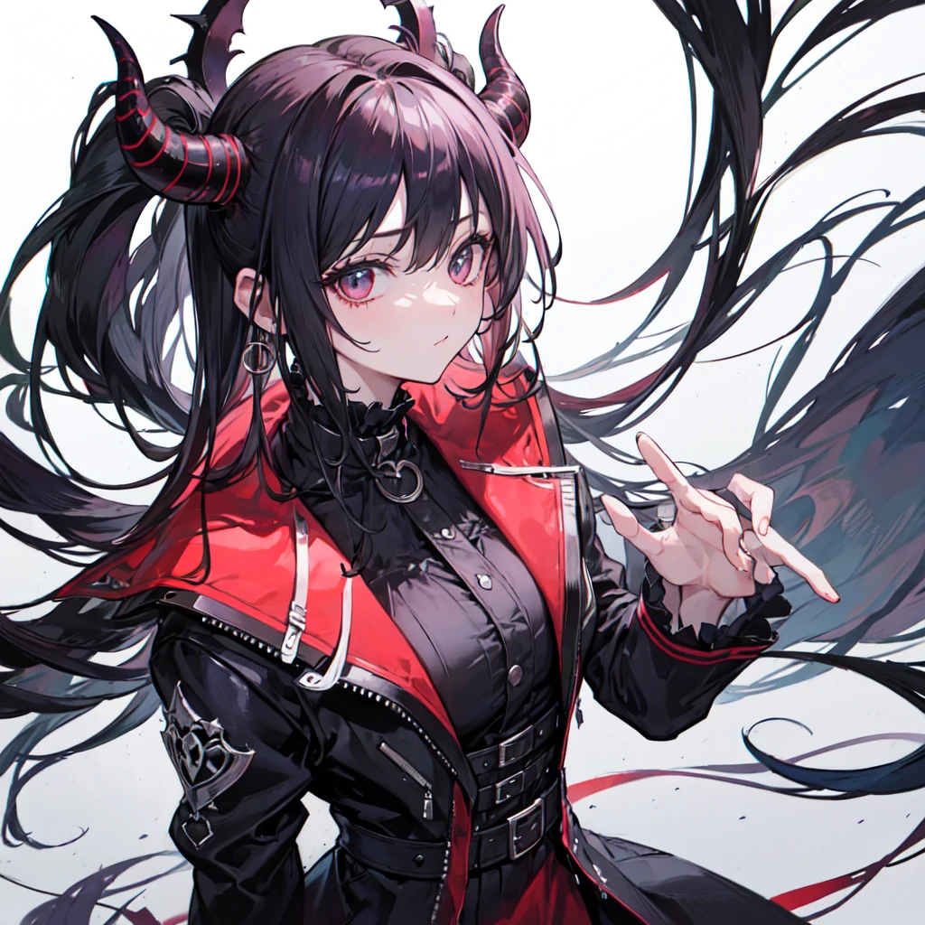 ((Girl fused with tentacles. Tentacles from the skirt)). School uniform. Black costume. A dark-haired. The long-haired. Cropped bangs. natta.two eyes sticking out of the head,,,,,. Invincible smile. Short skirt. Ruins