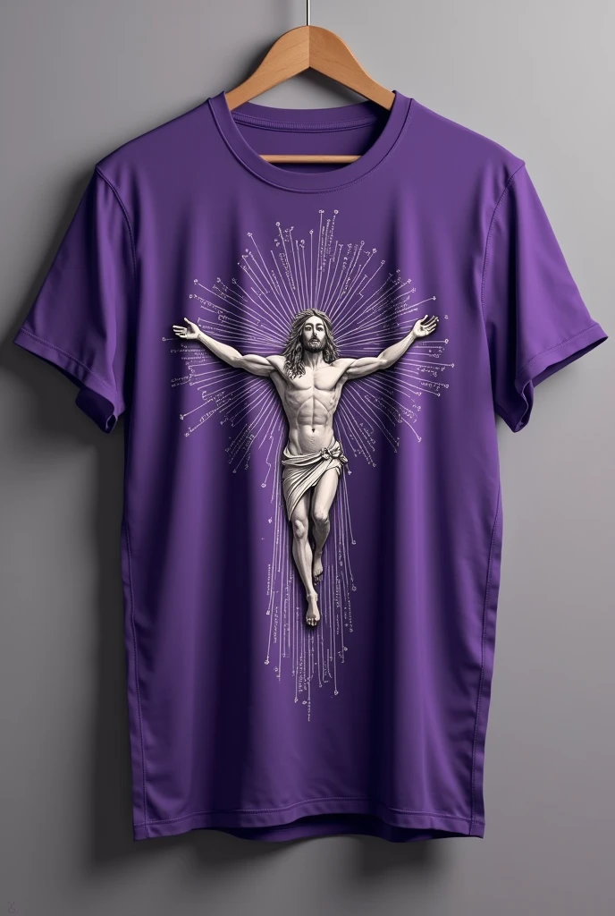 design a detailed purple t-shirt in Christian style to wear to mass