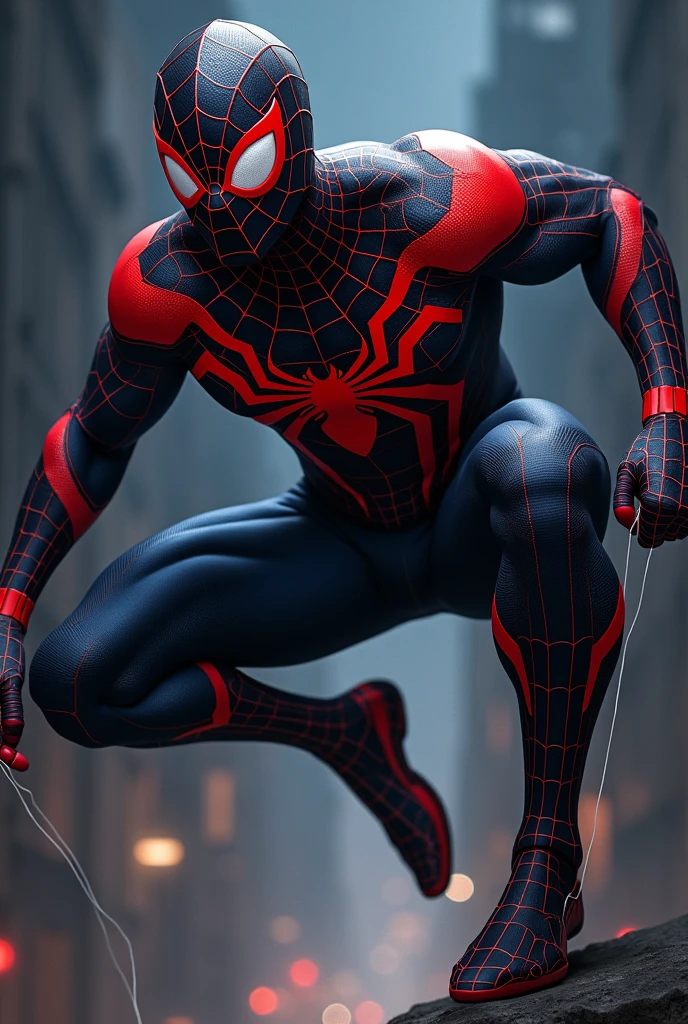 Drawing of Spider-Man with black and red uniform,