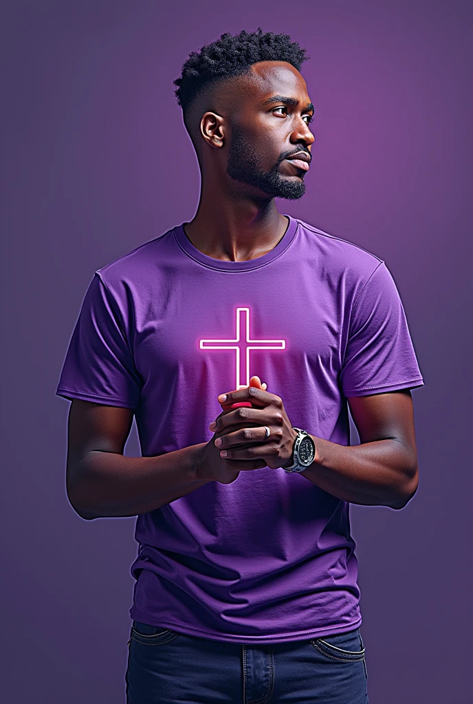 design a detailed purple t-shirt in Christian style to wear to mass
