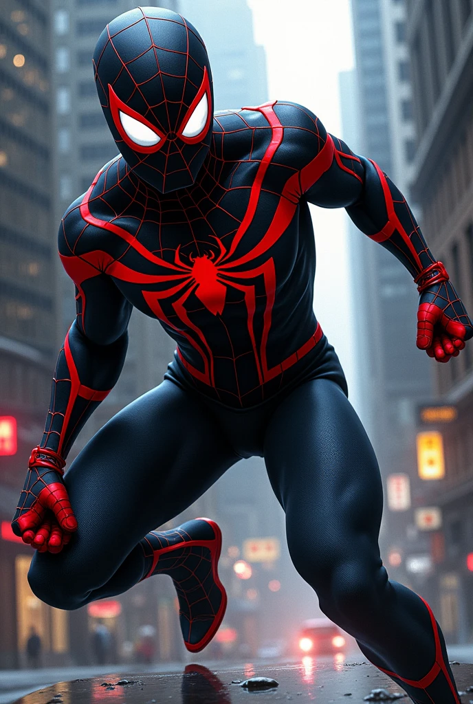 Drawing of Spider-Man with black and red uniform,