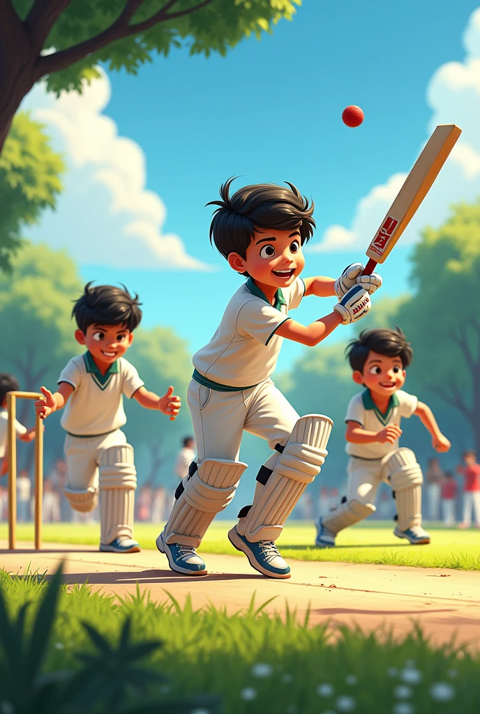 Boys play cricket