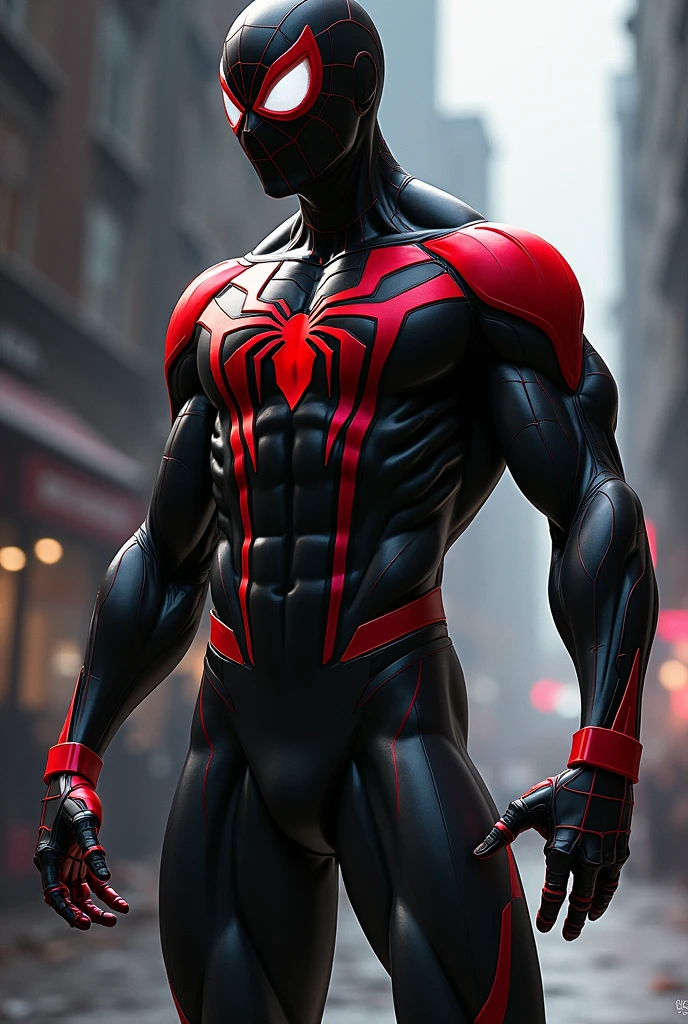 Drawing of Spider-Man with black and red uniform, 