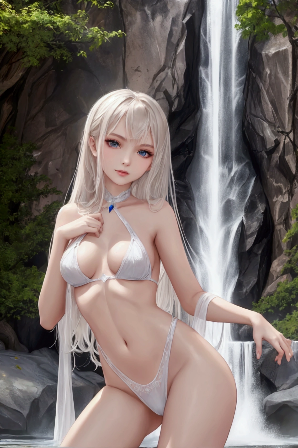 ((1 Russian woman)), ( model, 13 years, Young), unearthly beauty, slim, firm breasts, enticing erotic pose, smile, soft light, Without clothing, Without underwear, close-up photo, in the background nature in front of a waterfall on a stone, full length, is engaged in masturbation, masterpiece, high quality, photorealistic, 8 K, a high resolution, detailed skin, Digital SLR camera, soft light, high quality, Fujifilm XT3