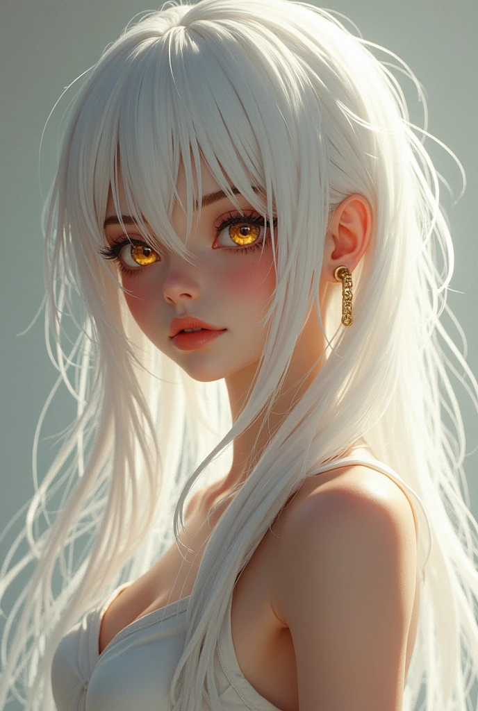girl with white hair and golden eyes with aesthetic build,nude,longshot