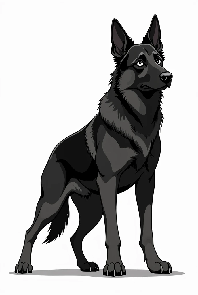 Create an anime illustration of a Belgian Shepherd, let it be in black and white, simple