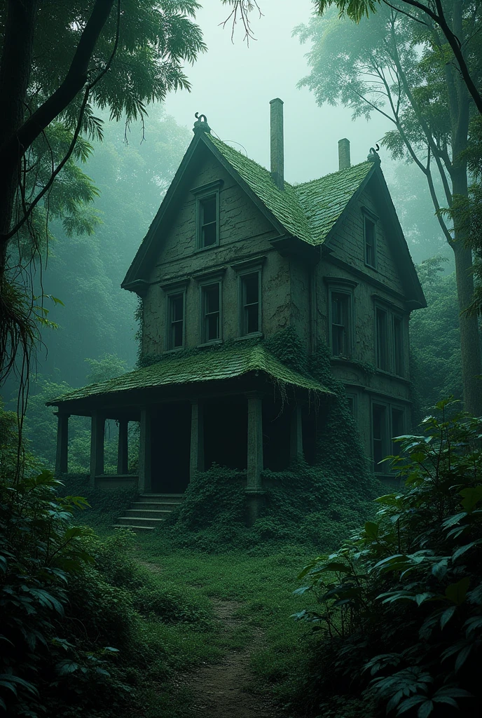 Create a horror house image in jungle 
