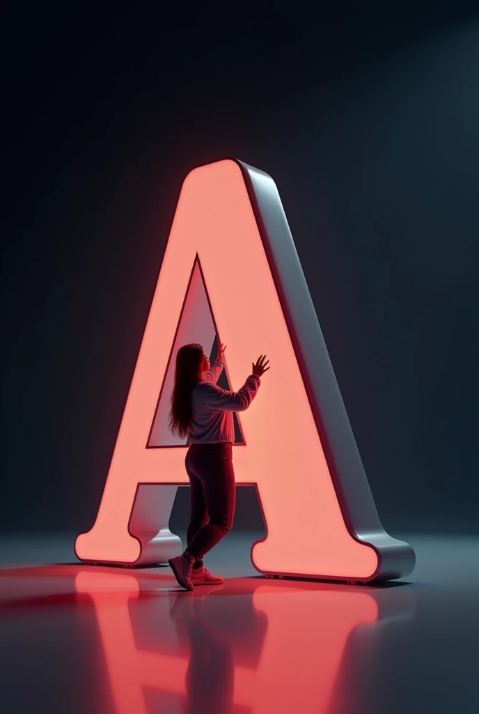 The background tiktok should be a dark gradient to keep the focus on the letter and the person. Ensure that the lighting gives a soft glow to the edges of the.A. 3D letter and casts subtle shadows to add depth