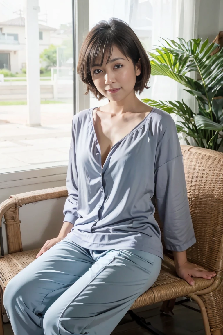 ((Highest quality、High resolution))、(Delicate illustrations)、(pastel colour:1.2)、(watercolor:0.6)、(Summer loungewear:1.3)、((cute:1.3))、4K、、AI big breasts、Mr.々A pose、、Asymmetric Wave、Gray Hair、Photo album、Cowboy Shot、、