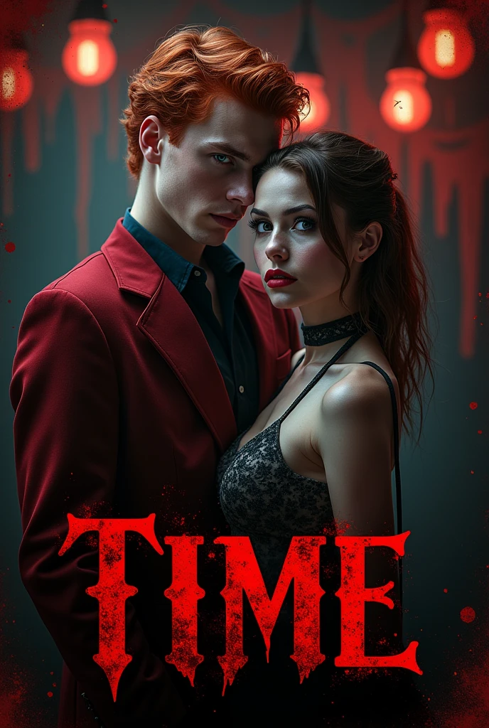 A cover for wattpad,Let it be inspired by a half-shady circus with a guy who looks like Cameron Monaghan and a pretty girl.,They look like psychopaths and there is blood and if possible they have some kind of weapon.,The story is called time, could you put the title with cool red and black letters?,and the cover doesn&#39;t say wattpad,that the boy does not look like the joker,that looks like jerome valeska,that only says time,that the boy is red-haired,that looks more like cameron monaghan,that look like they are from the circus