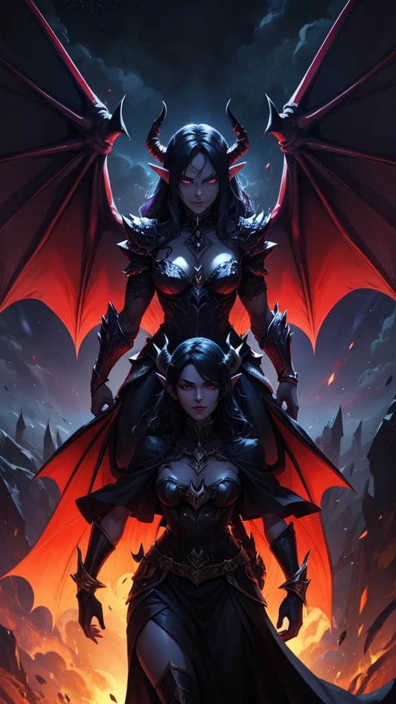 God Legend Creature Gargoyle Woman Hot Dark Storm Galaxy,Devil Wings,Devil horns,Devil's Tail