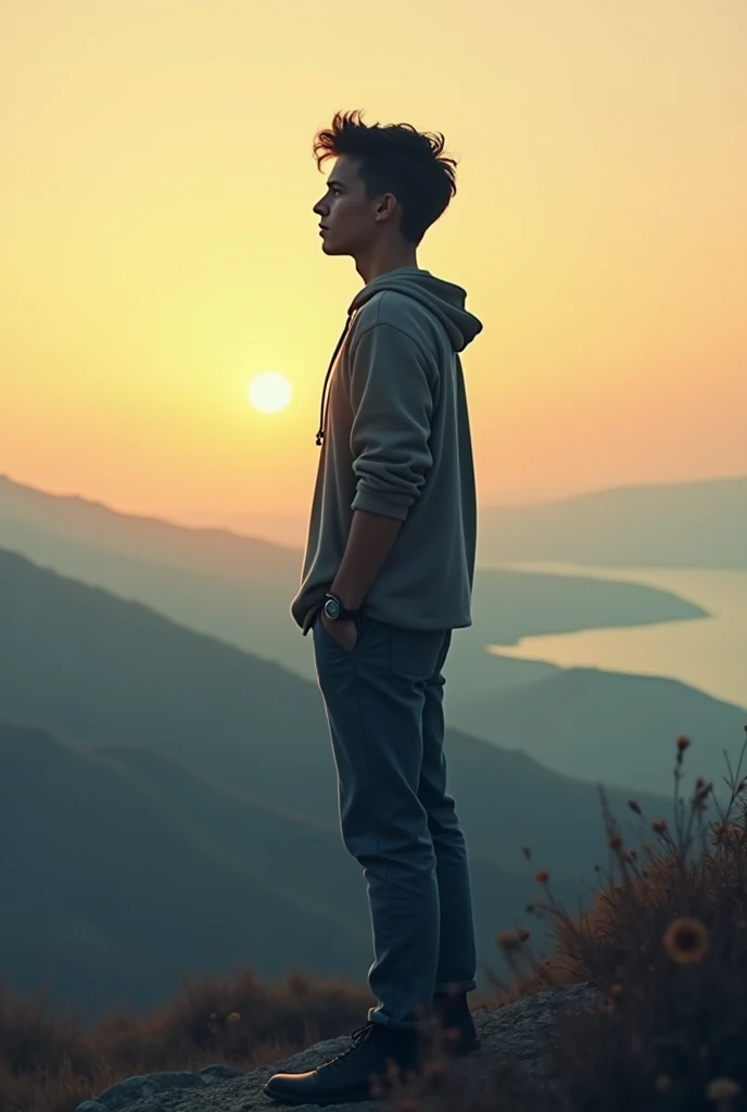 A young man contemplating the horizon, symbolizing the search for your purpose