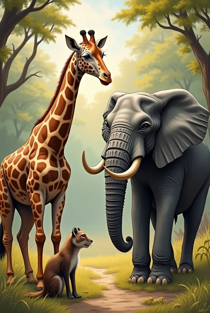 meeting wiht giraffe, wolf, chimpanzee, elephant, leopard, raccoon, crocodile, hyena, wrthog, squirrel, koala, deer, badger