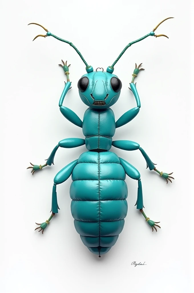 A Stanley-type termite, with his name "magali" recorded, tuquoise colour, that looks like a real image, WITH WHITE BACKGROUND